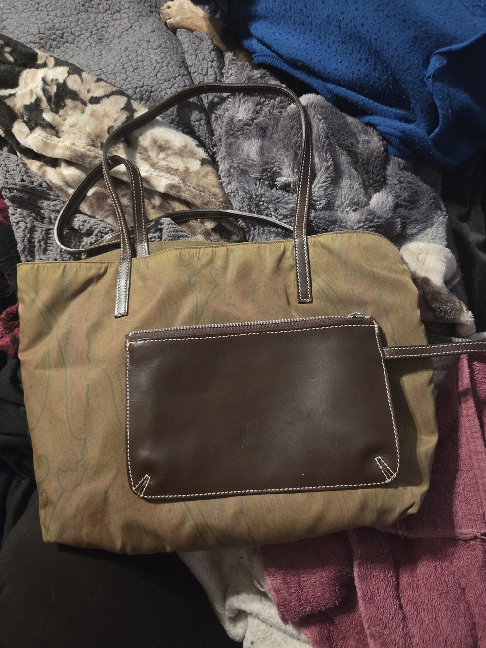 Etro  Green Paisley Jacquard Tote With Brown Leather Wristlet